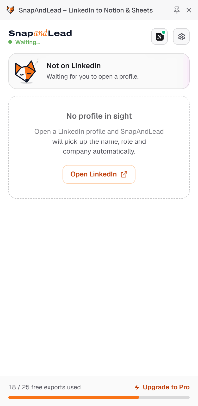 Side panel when no LinkedIn profile is open